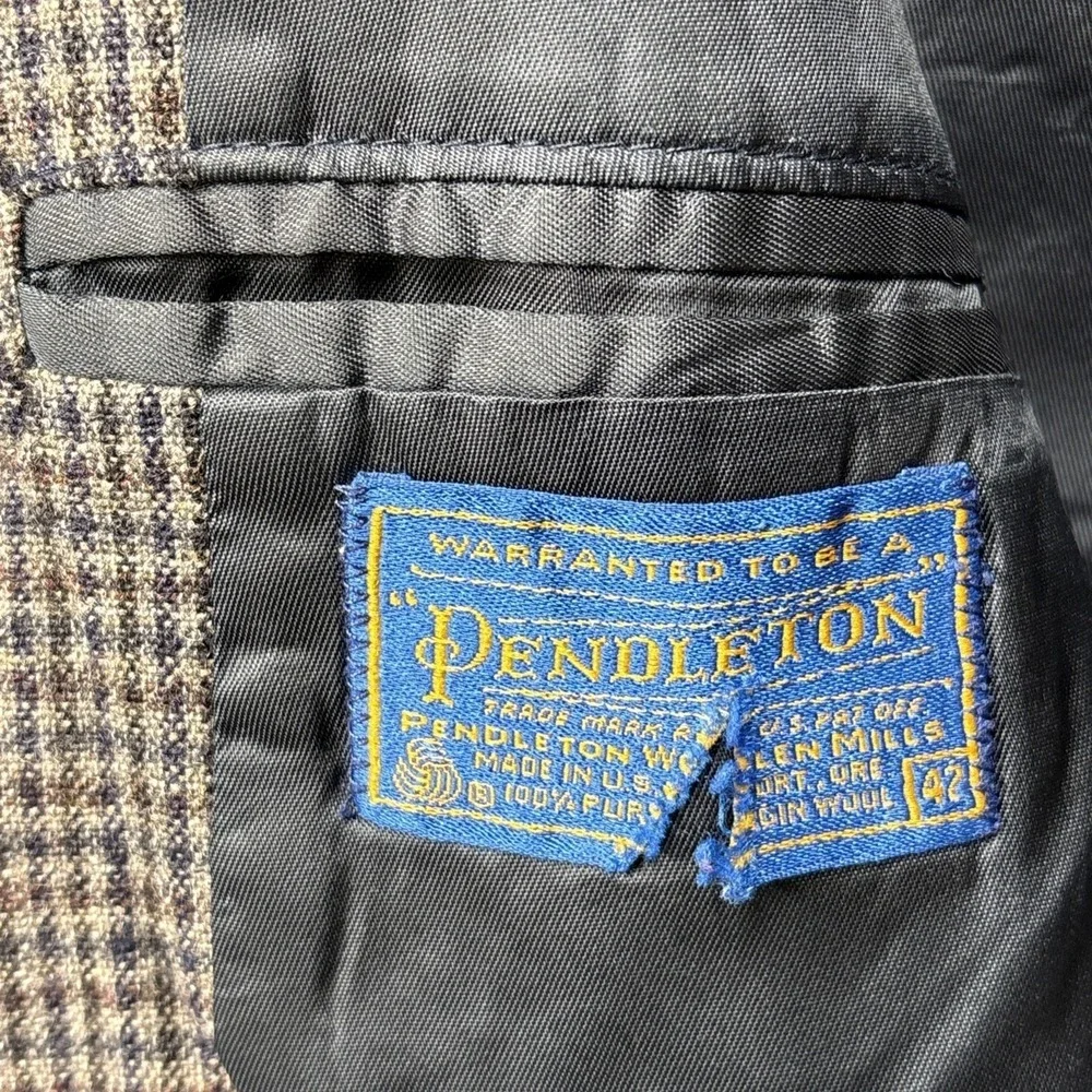 Vintage Pendleton Tweed Virgin‎ Wool Blazer Jacket Men's Size 42 Gray 2 Button - Picture 5 of 15